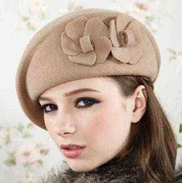 100 berretto di lana berretti invernali donna berretto invernale in feltro floreale donna feltro berretto francese berretto cappello fedora berretto invernale fiore J220722