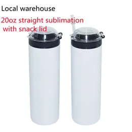 Local Warehouse 20 oz Sublimation Straight skinny Tumbler blank straw and snack sealing cover Insulation Water Bottle Stainless Steel Drinking Cup