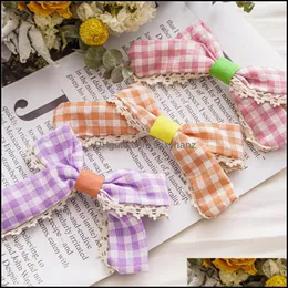 Hair Clips Barrettes Jewelry Korean Girls Colorf Plaid Fabric Bow-Tie Summer Female Sweet Ponytail Head Wea Dh6Lh