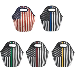 American Flag Neoprene Lunch Bag Leopard Print Outdoor Student Insulation Portable Lunch Storage Bags Waterproof