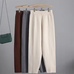 Gigogou Dzianiny Grube Ciepłe Spodnie Vertival Paski Kobiety Harem Jesień Wintersolid PEG Leg Fly Workwear Carrot Trouser 220325