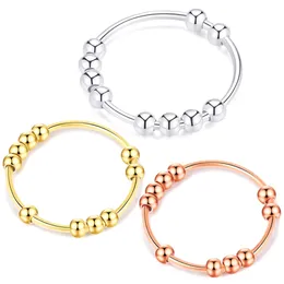 Kasanier 5pcs/lotto 925 anelli a banda d'argento ruotano liberamente anti -perle per lo stress Women Trend Ansia in Simple Style Lady Fashion Jewelry