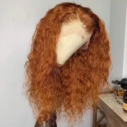 Ginger Orange Color 13x4 Lace Front Wigs Human Hair Glueless Curly water wave brazilian remy Wigs for Black Women Pre Plucked Bleached Knots 130%density