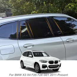 6PCS 자동차 윈도우 센터 기둥 스티커 PVC 트림 BMW X3 X4 F25 F26 G01 2011- 표현 외부 액세서리 용 스크래치 필름.