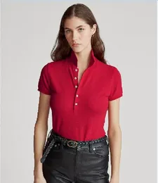 ファッションレディースクラシックスタイルポニー刺繍高品質純綿半袖Tシャツスクエアカラーシャツ