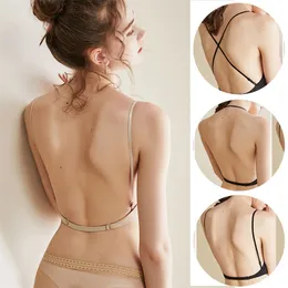 EST Sexy Niski Back Women Bra Ladies Corki cienki stanik miękka bezszwowa bielizna bez pleców Piękna padd koronkowa bralette 220519