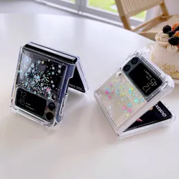 بالنسبة إلى Samsung Z Flip 3 Case Dream Dream Glitter قابلة للطي علبة Acrylic Soft TPU المقاومة للصدمات