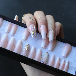 coffin false Nails neals box gift gift gift gift nude nude nude nude crystal caviar shaped drill grapezoid fake nails glitter beadsフレンチ220725