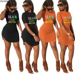 CM.YAYA Women Black Lives Matter TRINT STORT BODYCON MIDI Mini Tee Dress Sport Casual O-Neck T-Shirt Pencilklänningar 220516