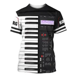 Men's T-Shirts Summer Music Printing Men's T-Shirt Casual Fashion Couple Short Sleeves Piano Notes Patterns Tops Musical Instruments T-S