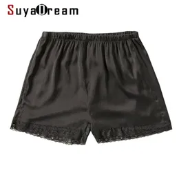 Suyadream Woman Silk Shorts Black 100%Natural Silk Spets Shorts Summer 210308