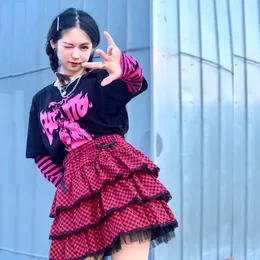 التنانير الأصلية اليابانية harajuku Girls Red Purple Plaid Plaid Punk Punk Sweet Lolita Cake Mini Skirt Ball Gown Kawaii Shortsskirts