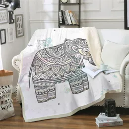 Decken Bohemian Elephant Series Bett Dicke doppellagige Plüsch 3D-gedruckte Deckenüberwürfe für SofaDecken