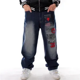 Men Denim Pants Loose Streetwear Hip Hop Casual Skateboard Jeans Letter embroidery Baggy Jeans Pants for Men Plus Size Trousers 201128