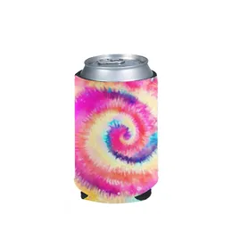 4pcSset colorido tie corante impressão cerveja de lata mais refrigerador bebida copo de copo de capa de capa de manga de xícara de garrafa de carro personalizada 220707