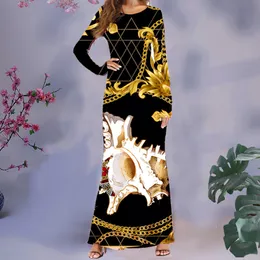 NoisyDesigns Luxury Golden Floral Mönster Kvinnor Långa klänningar Trendiga Autumn och Winter Fashion Ladies Party Vestido Drop 220627