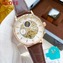 Homens de alta qualidade, relógio de couro genuíno de 42 mm de função completa StopWatch Moda Relógio Casual Big Man Luxury Clasic Automatic Mechanics Business Gifts Wristwatches