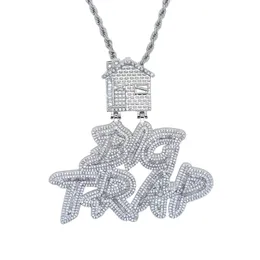 Iced out Letter Big Trap with house pendant pave full cubic zircon fit cuban chain hip hop necklace jewelry wholesale