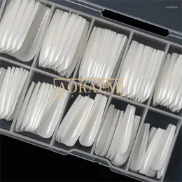 أظافر كاذبة Aoraem Coffin Acrylic Natural Fake Nail Tips 100pcs صندوق التغليف صريح طويل من راقصة الباليه مانيكير Accesorios prud22