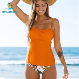 Beachsissi 2021 Orange dwuczęściowe kobiety S Swimsuits Floral Bikini set tankini strojów kąpielowych na plażę wakacyjne letni kombinezon 210319