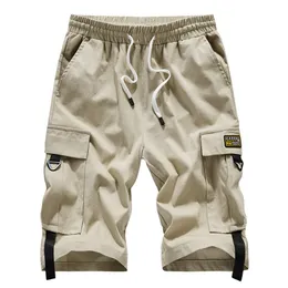 Mens stora storlek Shorts Streetwear Black Summer Cotton Side Pocket BREEKES Male Elastic midjeband Casual Cargo Shorts Men 220622