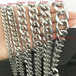 Câncer de cadeias Tamanho opcional 7 "-40" 8/10/200/15/17/19mm 316L Aço inoxidável Link Sil Prata Curb Chain Chain Men Jewelryc