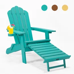 TALE Folding Adirondack Sleeper Chairs with Pullout Ottoman with Cup Holder Oversized, Poly Lumber, for Patio Deck Garden, Backyard Furniture