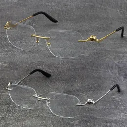 New Metal Classic Rimless Optical Reading Frames Square Eyeglasses 18K Gold Frame Glasses Men Myopic Oblique Angled Eyewear Male and Female Size:58