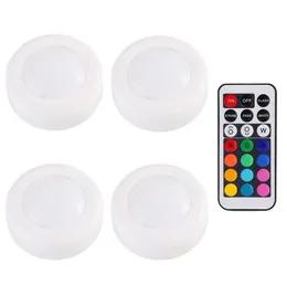 Wireless LED Puck Lights RGB 12 Colors Dimmable Touch Sensor led Under Cabinet Light For Close Wardrobe Stair Hallway Night lamp