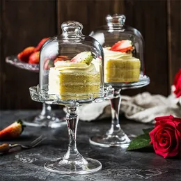 European Glass Cake Tray With Lid Anti-Doust Hushållskakningsplatta Western Dessert Plate Home Wedding Decoration T200506