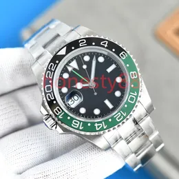 Luxury Męski zegarek 40 mm designerski zegarek męski leworęczny czarny zielony pierścień ceramiczny 904L opaska ze stali nierdzewnej ST9 Automatyczne zegarek Watch GMT Watch Root Beer