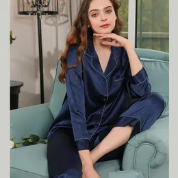 Koszulka damska Modasilk luksusowa długą jedwabną parę piżamy z rurociągami Stripe