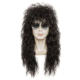 Gres Wig Black Long Curly Male Synthetic Cosplay S Puffy High Temperatur Fiber for Men 220622