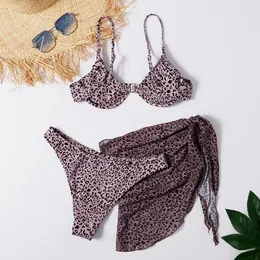 Costumi da bagno da donna 18-35 Costume da bagno estivo da donna 2022 Bikini a vita alta 3 pezzi Gonna Setleopard A fascia femminile Sexy Beach Girl Student