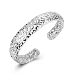 Wholesale Silver Bracelets For Women Hollow Pattern Bangle Adjustable Jewelry