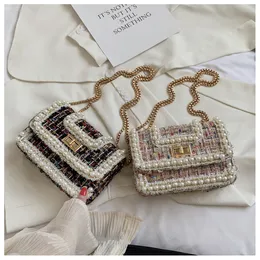 Sweet Lady Flap Square bag 2019 Summer New High Quality Wool Pearl Women's Handbag Lock Chain Shoulder Messenger Bag1