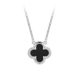 Sterling Silver Clover Necklace Simple and Light Luxury Rose Gold Agate Pendant Non-Fading All-Match Light Luxury Ornament Silver Necklace