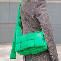 Evening Bags Fashion Woven Cotton Padded Women Shoulder Bag Brands Designer Stuffing Down Crossbody for 2022 Knitting Handbag Ins 220507