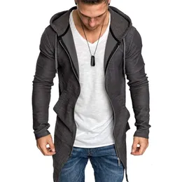 Drop Arrive Zipper Hoodies Men Long Jacket Men Slim Fit Hooded Trench Coat Men High Streetwear Mens Hoodies 210924