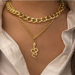 Multilayer Snake Pendant Chain Necklace for Women Trendy Gold Silver Color Big Thick Chain Halsband smycken GC1328