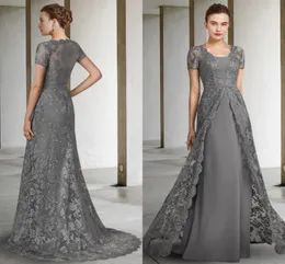 Abiti lunghi per la madre della sposa a sirena taglie forti grigie 2022 Abiti da festa per gli ospiti con maniche corte in raso con scollo a V elegante Robe De Soriee Nuovo