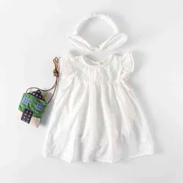 2020 유아 아기 여학생 순수한 흰색 레이스 드레스 머리띠 세트 0-24 개월 동안 아기 침례 드레스 G220510