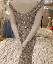 Vestidos Luxury Silver Mermaid Evening Formal Dress 2022 Sexy Bling paljetter Crystal Long Party Prom Gown Robe De Soiree Vestido De229o