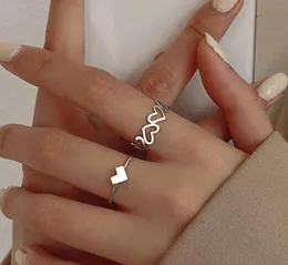 2 teile/satz Frauen Mode Einfache Herz Band Ringe Design Hohl Finger Ring Für Mädchen Schmuck Geschenk
