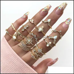 Band Rings Jewelry Retro Opal Crown Fashion Light Luxury Alloy Plating Arrow Diamond Explosion Star Moon Joint-Rings Geometric Hollow Rhines