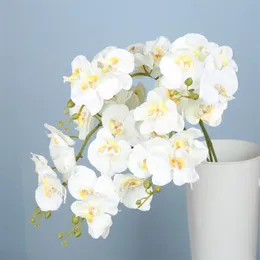 Dekorativa blommor kransar 9 huvuden vit konstgjorda phalaenopsis blommor riktig touch fjäril orkidé hem dekor bröllop centerpieces dekora