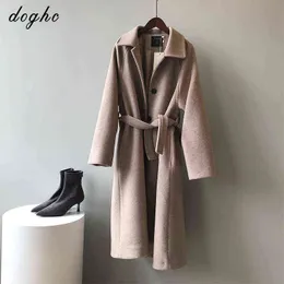 DOGHC Minimalist Trench Coat 2022 Light Luxury Fashion New Woolen Women's Temperament Loose Mid-length Hepburn Style Wild 80039 T220714