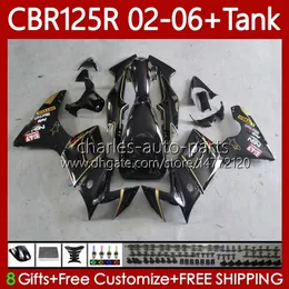 Kropp + Tankskydd för Honda CBR-125 CBR 125 R CC CBR 125R 125CC 02-06 Bodywork 124NO.17 CBR125RR CBR125R 02 03 04 05 06 CBR-125R 2002 2003 2004 2005 2006 Fairing Golden Black