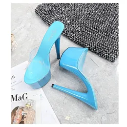 Outside Summer Summer Clear PVC Slipper Super High Heels 17cm Platform Sexy Slippers Big Size 3543 Fema Y200423 Gai Gai