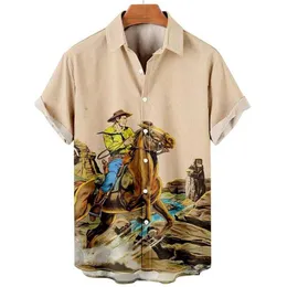 Men's Casual Shirts Hawaiian For Men Cowboy Man On Horse Beach Ahloa Button Down 3d Men's T Shirt Roupas Masculinas Hip Hop Camisa TopMe